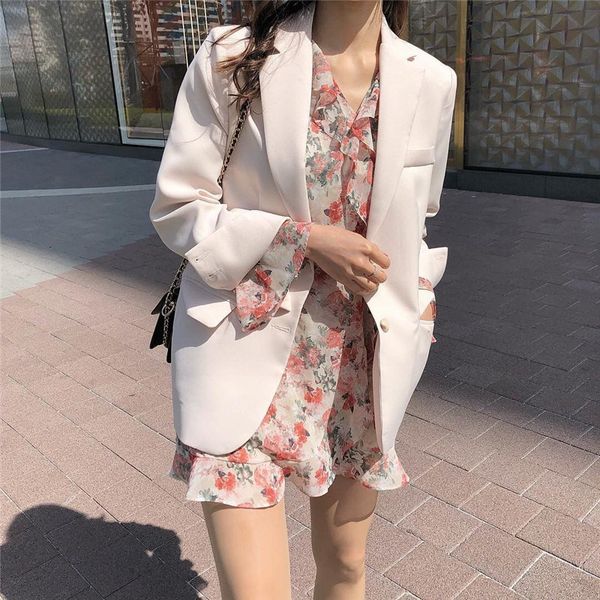 

hzirip new simple full sleeves ol women 2019 summer vintage retro office ladies notched loose office ladies fashion blazer, White;black
