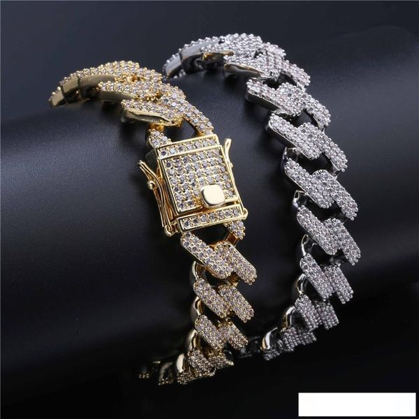 

strip-type cubic zircon iced out hip hop bling chains mens jewelry bracelets fashion tennis miami cuban link chains bracelets hip hop jewelr, Black