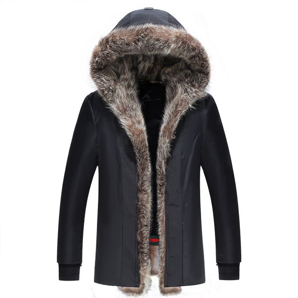 

high-end men's parker coat natural raccoon fur collar fur liner winter coat one men's 1909, Black