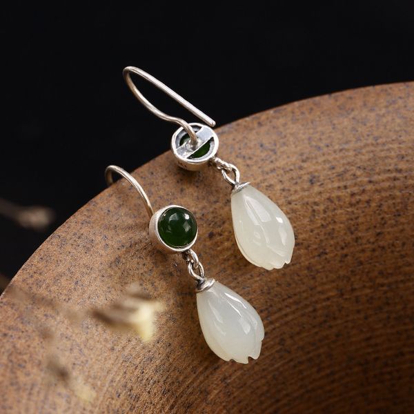 

brinco real jasper skeleton anniversary 2018 new s925 pure antique inlaid and jade lady high grade jaunt earrings wholesale, Golden;silver