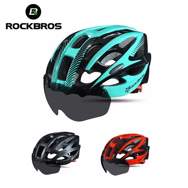 

rockbros cycling bike bicycle helmet with lenses windproof men integrally-molded vents eps mtb riding bike bicycle helmet