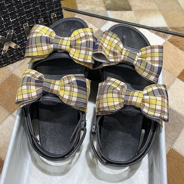 

dropshippingcasual большой лук сандалии для женщин лето лодыжки ремень плоский sandalias женщина комфорт номера слип резиновая обувь женский, Black
