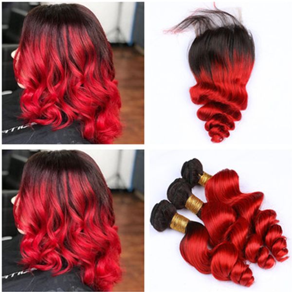 2020 Bright Red Ombre Loose Wave Malaysian Human Hair 3bundles