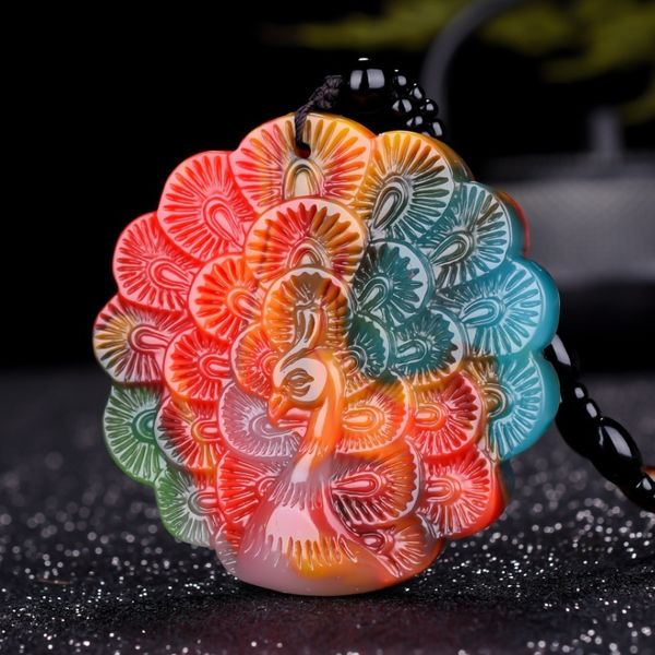 

xinjiang hetian peacock pendant natural colored jade chicken blood opens screen colorful pendant, Silver