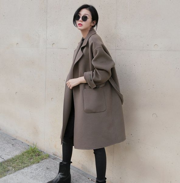 

women 's fashion woolen jacket women' s long section han fan wazi coat winter fashion, Black