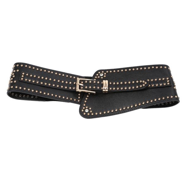 

wide leather belt punk style rivet pin buckle belts pu elastic band belt, Black;brown