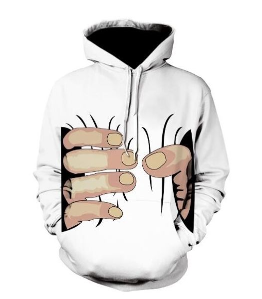 

3d big hand printed & bone pattern hoodie men clothes 3d visual creative streetwear casual long sleeve funny sweatshirt, Black