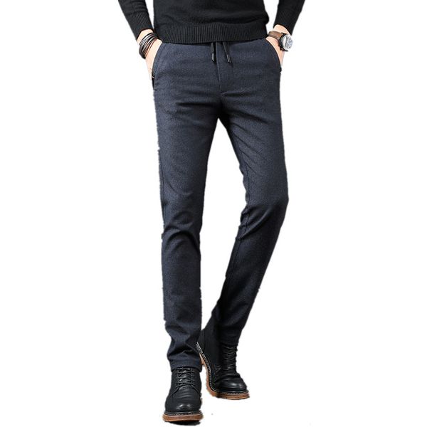 

fashion mens stretch pants warm dress pants flannel lined black blue grey trousers casual business straight trousers