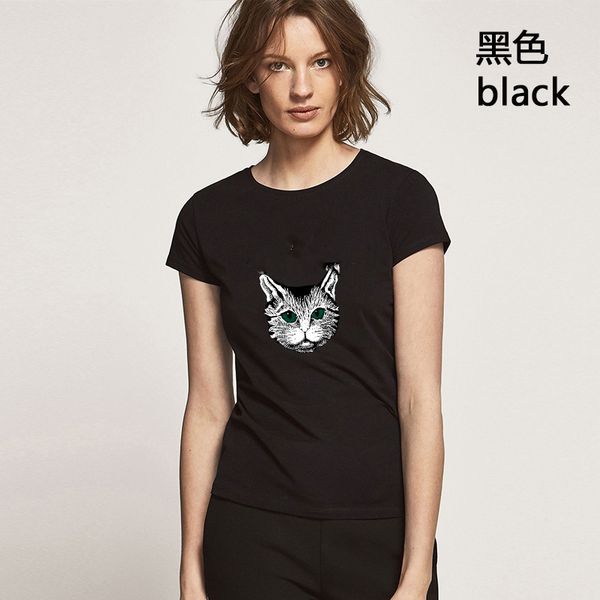 

2019 новый дамы хлопок европейских и американских вскользь с коротким рукавом сыпучие большой размер t-shirt printed top qu, White