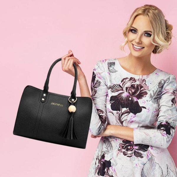 

3pcs/set fashion solid color shoulder messenger handbags casual pu leather women crossbody handle bags tassel decor totes