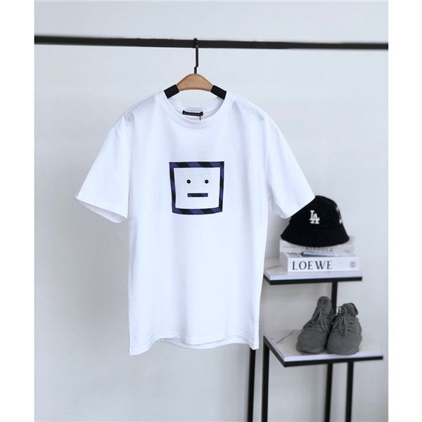 

20fw new paris brands simple tshirt acn smiley printing cotton tee shirt men women lovers streetwear sweatshirt outdoor t-shirts 2.13, Gray;blue