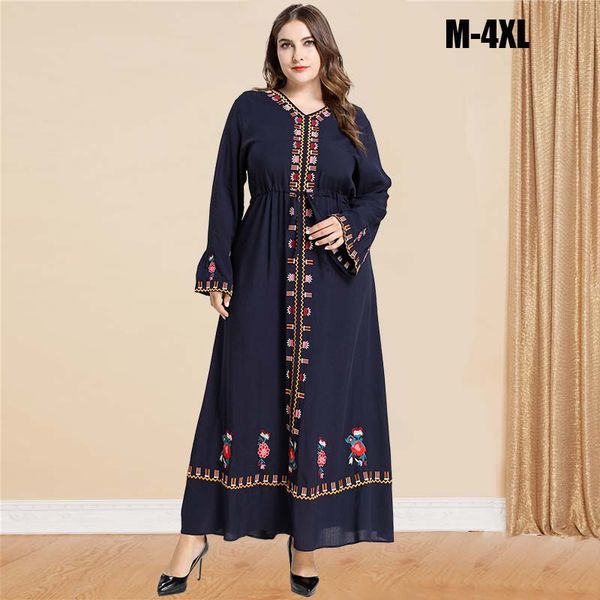 

bnsq ethnic embroidery muslim abaya full dresses kimono long robe gowns jubah dubai middle east ramadan arab islamic clothing, Red