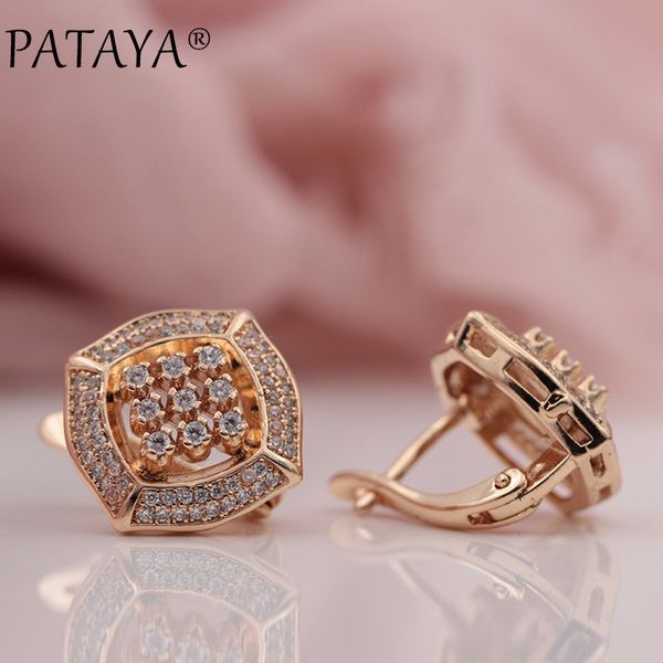 

pataya new 585 rose gold micro-wax inlay natural zircon square big dangle earrings women wedding party extreme luxury jewelry, Silver