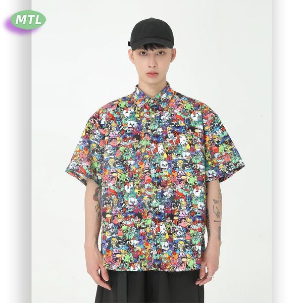 

mtl men's wear | 2020 loose cartoon printed shirt men's m6-b-8682, White;black