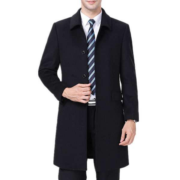 

cashmere wool coat male business casual trench coat autumn winter jacket men overcoat clothes 2019 thick men's zt1759, Black
