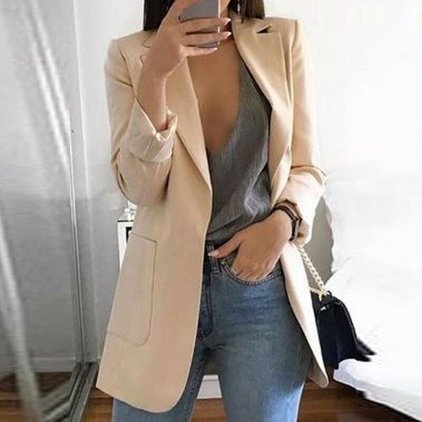

plus size office lady casual long sleeve slim blazer coat women oversized solid formal working suit, White;black