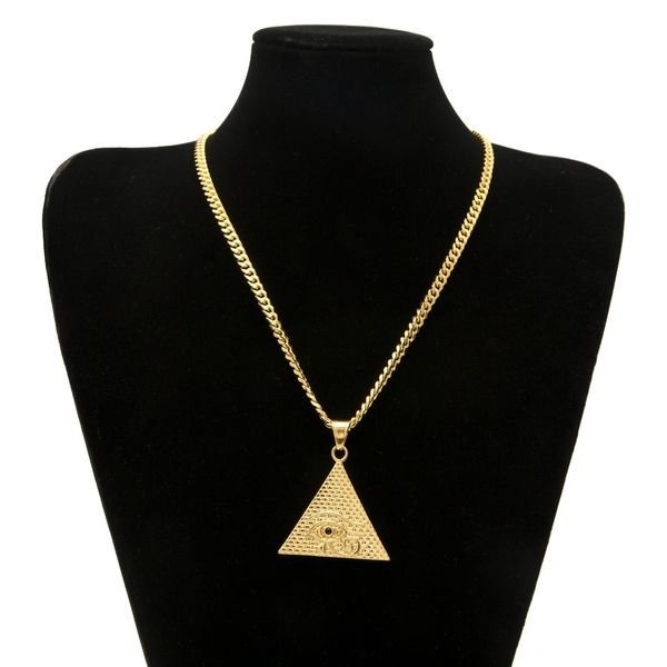 

cuban link chains colored stainless steel triangle pendant the eye of horus pendant, Silver