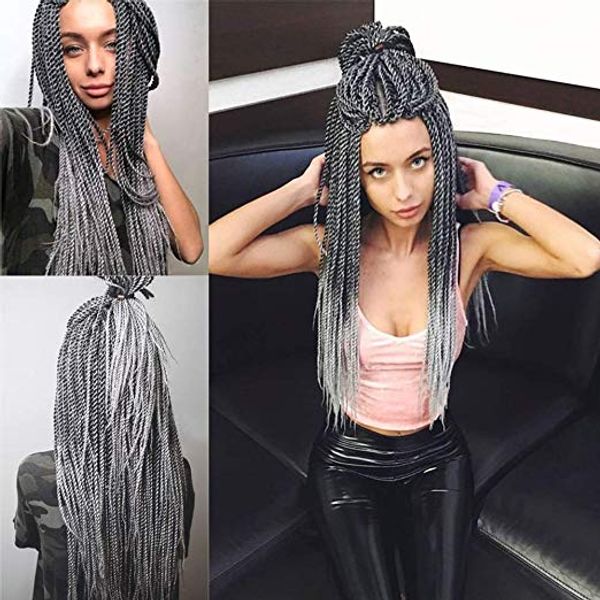 2020 Ombre Gray Senegalese Twist Crochet Hair Braids Long Small