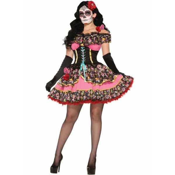 

halloween carnival party horror ghost bride wedding cosplay costume devil vampire sugar skull flower dia fairy dress, Silver