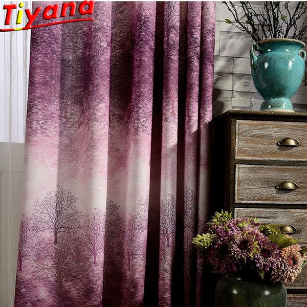 

purple blue blackout curtains living room bedroom balcony window drop shade tree printed drapes su176 *20