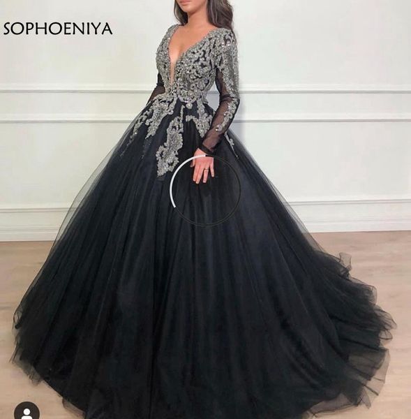 

new arrival v neck black muslim evening dress 2019 full hand beading ball gown evening gowns dubai kaftan prom party dress, White;black