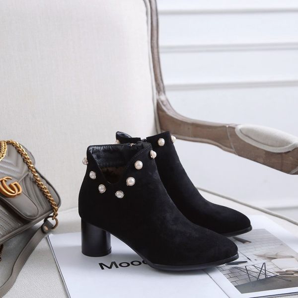 

big size 9 10 11-16 boots women shoes ankle boots for women ladies pearl side zipper heel, Black