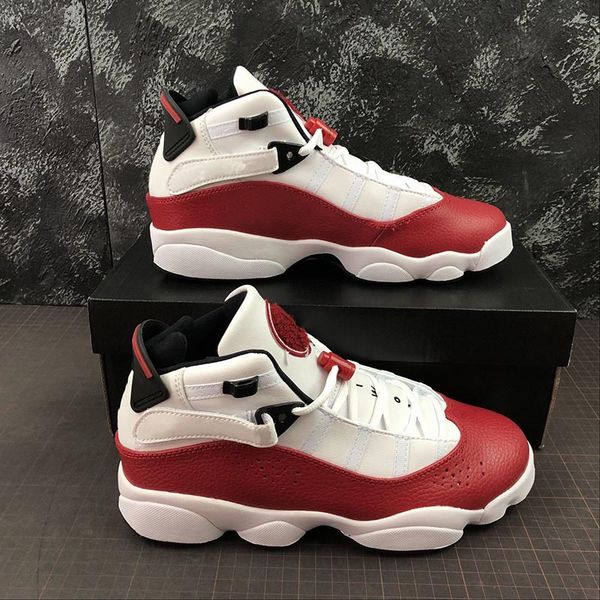 

New Arrival 6 Rings Basketball Shoes White Red Mens Women Real Leather High Quality Sport Sneaker Trainer With Box