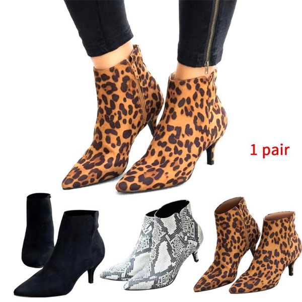 

ankle shoes work middle tub non slip daily side zipper pu leather wear resistant party kitten heel pointed toe club women boots, Black