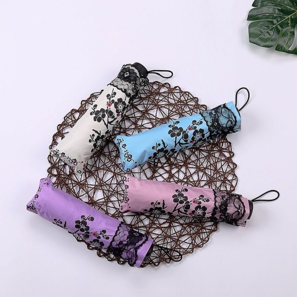 

пять-складывая lace карманного зонт thicker черного покрытие ткань anti-uv umbrella настраиваемого logo многоцветного 4 цвета rj-643