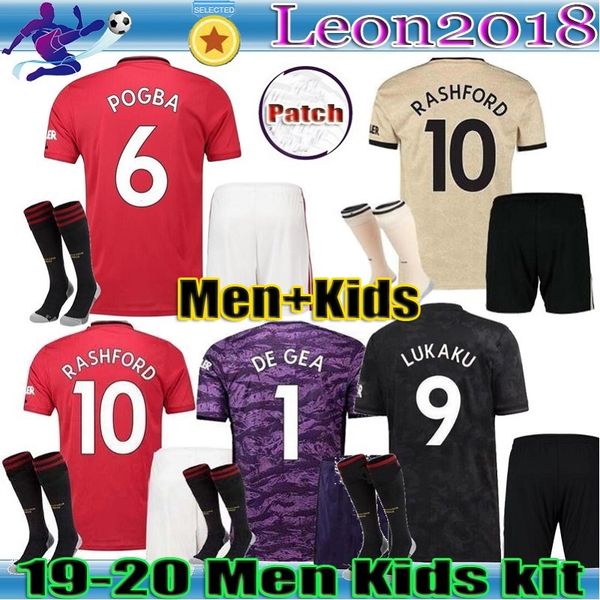 

men kids kits 19 20 manchester pogba soccer jersey 2019 2020 lingard rashford united football jerseys shirt martial utd uniforms, Black;yellow