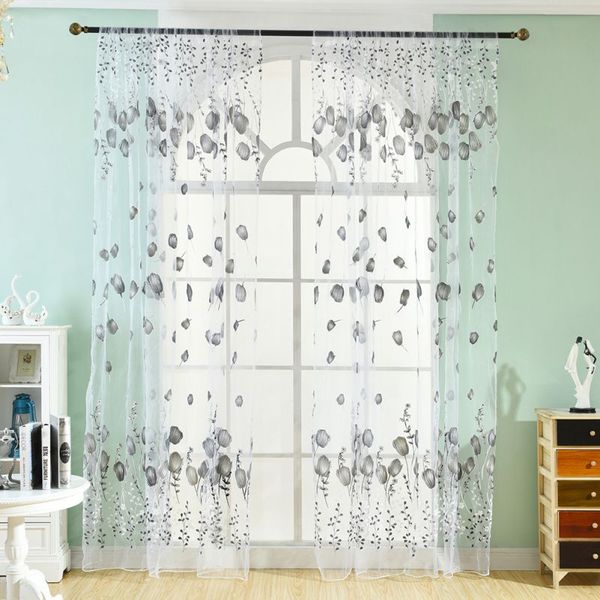 

1pc floral printed window curtains sheer voile tulle for bedroom living room balcony kitchen tube curtain new2