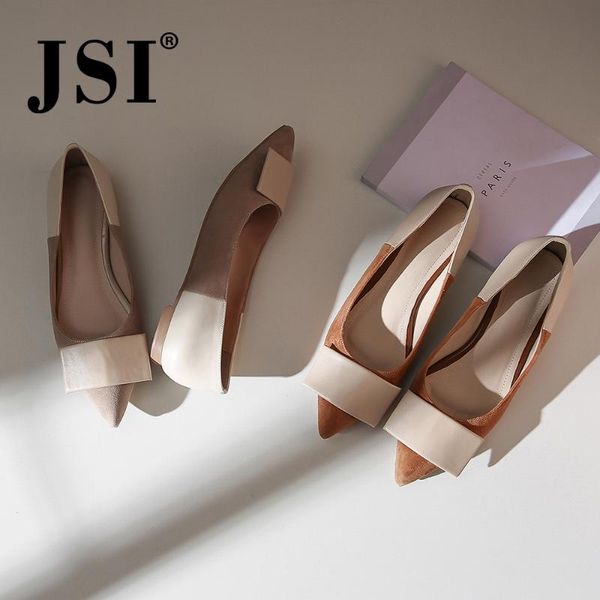 

jsi women shoes pointed toe mixed toe shallow low heels ladies shoes genuine leather slip-on square heel basic women pumps jo321, Black