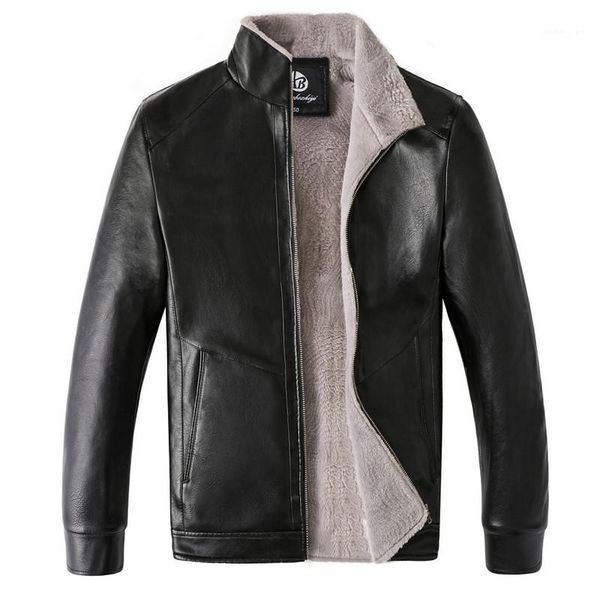 

fashion slim casual apperal winter mens thicker leather coats lapel neck long sleeve zipper faux lesther, Black