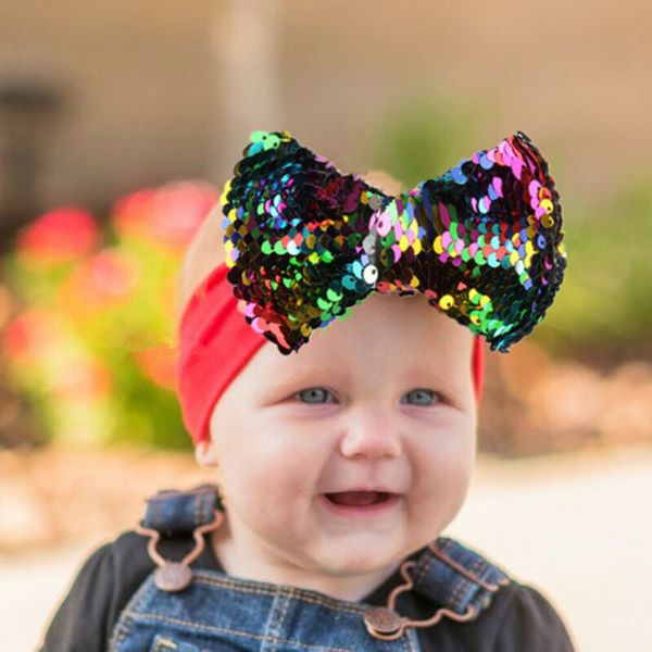 

christmas baby girls clothes accessories big hairband sequined bow headband turban knot headwear fashion cute solid headband, Slivery;white