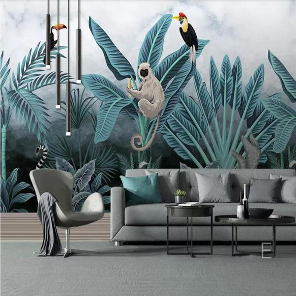 

dropship custom p wallpaper 3d medieval hand-painted tropical rainforest flora and fauna background wall mural wallpaper