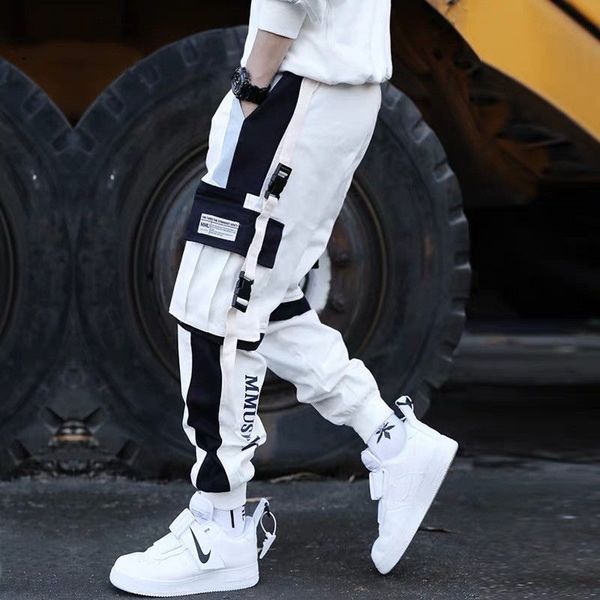 

men's pants fashion mens cargo patchwork pocket hip hop track streetwear swag joggers harajuku cuffed for male, Black