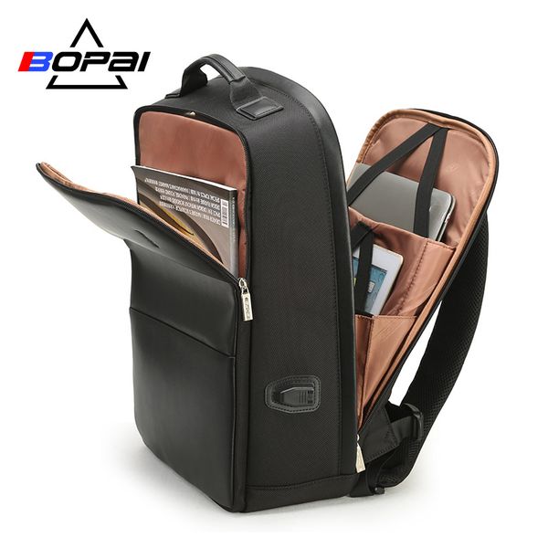 

bopai usb charge backpack men leather for travelling fashion cool school backpack bags for boys anti theft lap2018