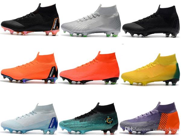 

2018 Mercurial Superfly VI XII 360 Elite Ronaldo CR7 FG High Mens Boys Soccer Shoes Fly Kintting Waterproof Football Boots Cleats