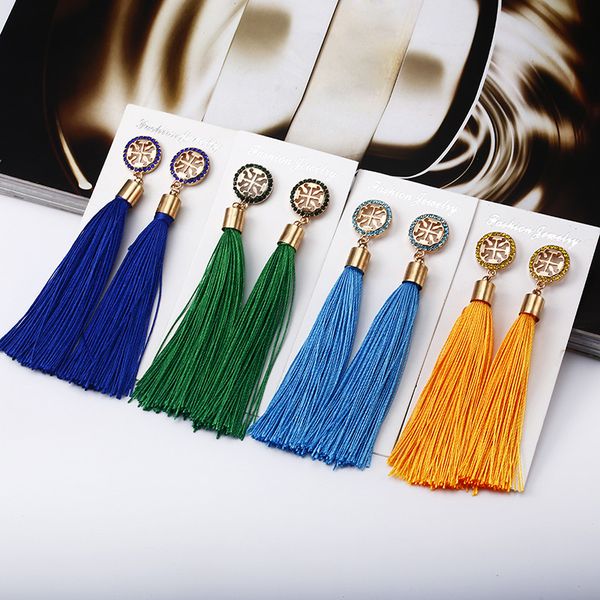 

Luxury Bohemian Long Fringe Tassel Earrings For women crystal Ethnic Geometric Fabric Flower Statement Dangle Drop Earrings Fashion Jewelry