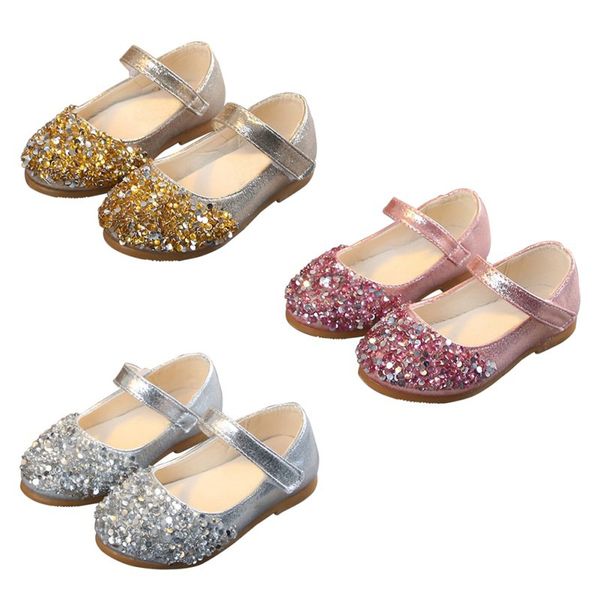 

kids girls leather shoes flat birthday wedding party soft sole children bling shoes autumn spring dancing princess, Black;grey