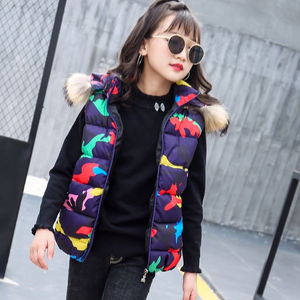 

2019 winter children's clothes girls vest warm thicken fur hooded baby girl padded vests for girls big kids fashion waistcoat, Blue