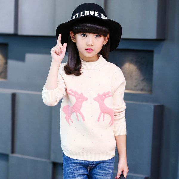 

children's deer sweater white kids girl knitted pullover christmas sweaters teenager winter clothes for girls 8 11 12 years, Blue