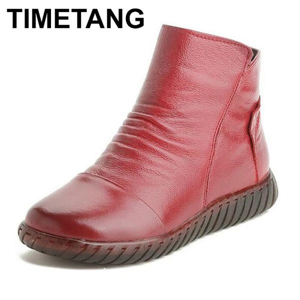 

timetang brand shoes woman boots 2018 soft comfortable autumn winter boots warm snow mar real leather shoes flat, Black