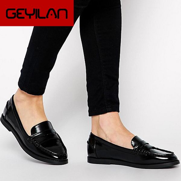 

2018 women's slip-on penny loafers handmade patent leather women flat shoes fashion oxford shoes for women flats, Black