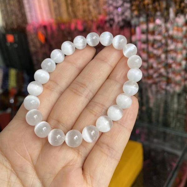 

energy stone stretchable elastic bracelet 6/8/10/12mm beaded selenite crystal white moonstone bracelet for gift, Black