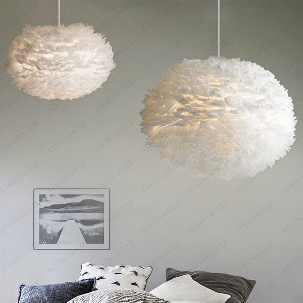 

modern nordic white feather round pendant lights decorating dining room bedroom living room home lighting lamps e27 ing