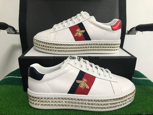 

новая мода оригинальный дизайнер кристалл обувь пчелы вышивка мода обувь с высоким качеством натуральной кожи размер 35-46 с коробкой, Black