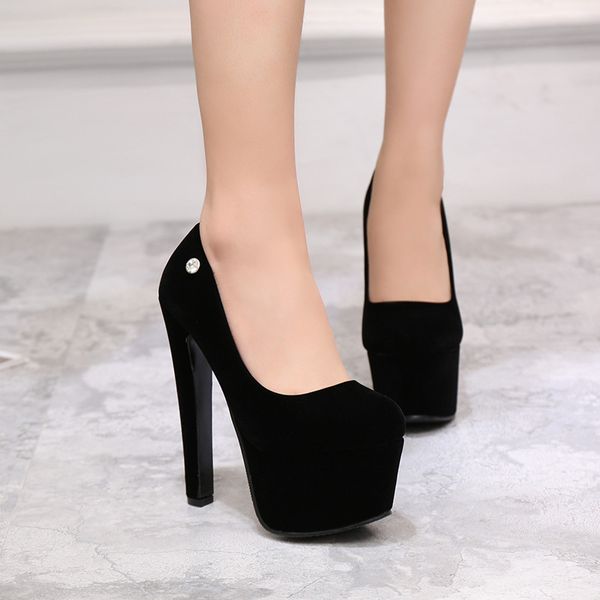 

2019 new waterproof platform 15 cm super high heel single shoes nightclub model catwalk high heels elegant womens shoes, Black