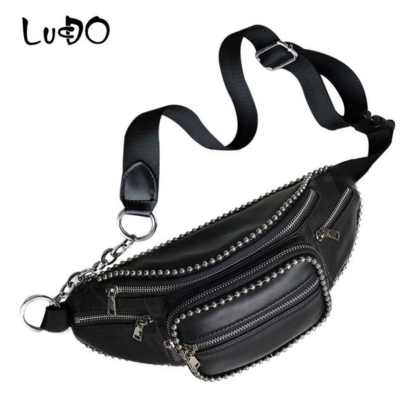

lucdo fashion rivet waistband for waist bag belt handy women black chain leather funny pack messenger shoulder chest bags banana