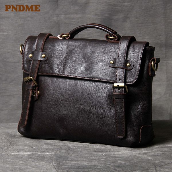 

pndme luxury cowhide men's briefcase computer bag business vintage soft genuine leather messenger bags handbag
